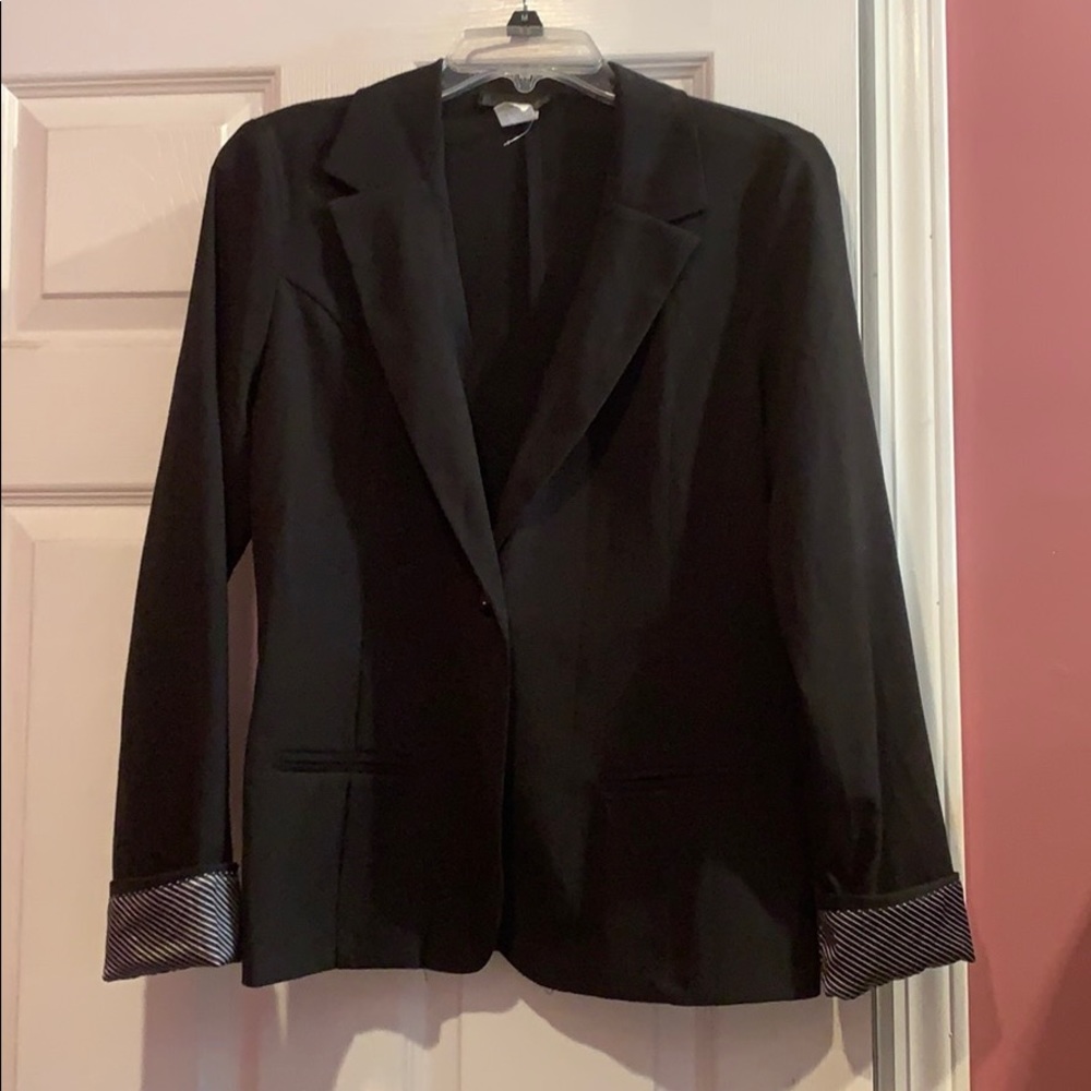 Mandee Black Blazer with Striped Cuffs, NWOT
